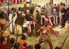 Hone Heke, first Maori chief to sign the Treaty of Waitaingi on 6-Feb 1840, shakes hands with Governor Hobson (background) while behind him Kawiti signs the Treaty.
