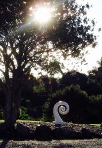 Koru sculpture at Hone Heke Lodge budget accommodation Kerikeri