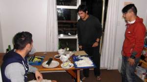 Making sushi at Hone Heke Lodge backpackers Kerikeri