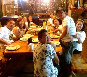 Some of our guests enjoying their last dinner of 2014 on New Year's Eve at Hone Heke Lodge backpackers Kerikeri.