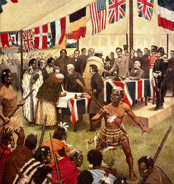 Treaty of Waitangi signing, led by Hone Heke